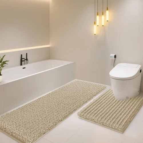 Miniatura 32 de ACCUMTEK - Juego de 2 alfombras de baño de lujo en color beige de 32"x20"+24"x17", alfombras de baño ultra suaves y gruesas absorbentes, alfombra