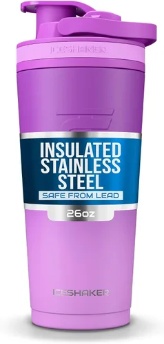 Miniatura 16 de Ice Shaker Botella Agitadora de Acero Inoxidable 26 oz, Negro/Blanco Se Mantiene Fría por Más de 30 Horas Vaso Aislado con Agitador de Rosca