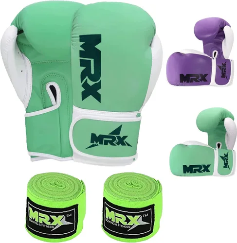 MRX - Guantes de boxeo con envolturas de mano gratis para hombres y mujeres, guantes de entrenamiento de boxeo, kickboxing, Muay Thai, guantes de