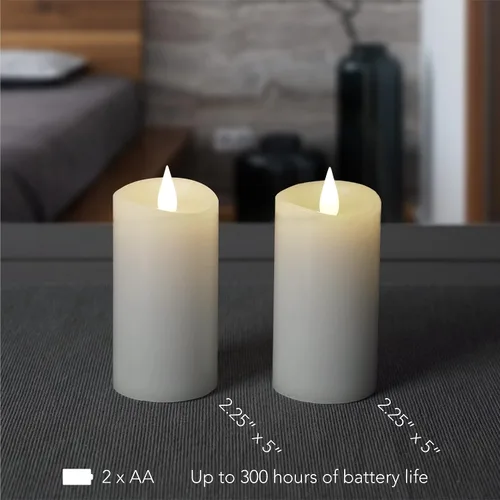 Miniatura 8 de Juego de velas sin llama Softflame - 5,7 cm x 10,7 cm, blanco, set de 2 - Vela de pilar con llama parpadeante y en movimiento, incluye control