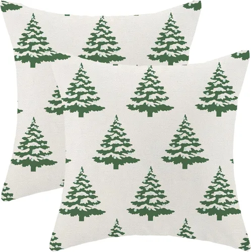 Miniatura 15 de Juego de 2 fundas de almohada de Navidad de 18 x 18 pulgadas, decoración de árbol de Navidad, fundas de almohada decorativas de invierno