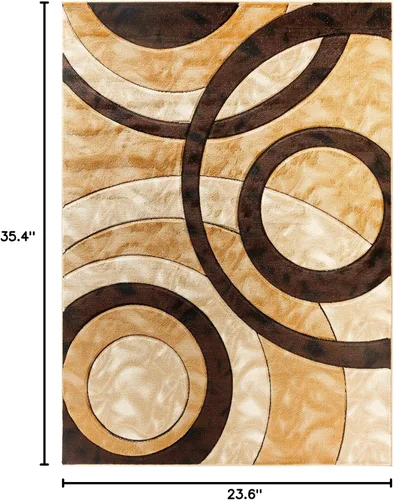Miniatura 2 de GLORY RUGS Alfombra de área 2x3 marrón, tapete para puerta, círculos modernos, suave, alfombra de piso contemporánea con textura esponjosa