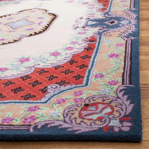 Miniatura 28 de SAFAVIEH Bellagio Collection - Alfombra decorativa de 2 x 3 pies, azul y rosa, hecha a mano de lana de medallón, ideal para zonas de alto tráfico