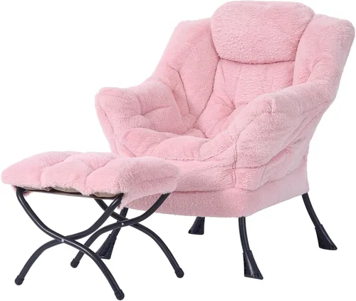 Miniatura 19 de Welnow - Silla perezosa con otomana, moderna silla de descanso con reposabrazos y bolsillo lateral, juego de sillón tapizado de ocio, sillón