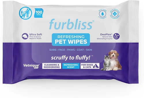 Miniatura 10 de Vetnique Furbliss/Dermabliss Toallitas para mascotas para perros y gatos para aseo, limpieza y desodorización, toallitas gruesas para perros