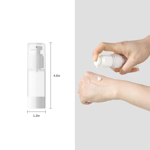 Miniatura 4 de LONGWAY Botella de bomba de crema cosmética transparente sin aire de 1 oz, dispensador de tamaño de viaje, recipientes recargables/fundación botella