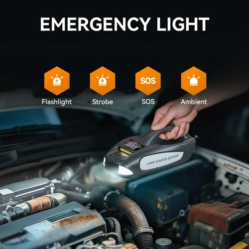 Miniatura 5 de Arrancador de 6000A con compresor de aire, arrancador de batería de automóvil portátil de 27000mAh y 160PSI, paquete de batería de 12V