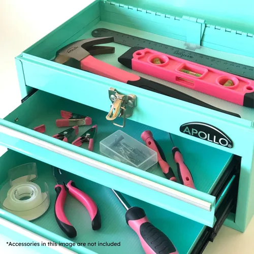 Miniatura 4 de Apollo Tools DT5010-GR - Caja de herramientas de acero de 14 pulgadas con compartimento superior profundo y 2 cajones de acero resistente con Verde