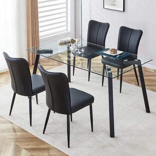 Miniatura 3 de Juego de 2 sillas de comedor de cuero negro, con respaldo de mariposa, modernas sillas de comedor de piel sintética de mediados de siglo, sillas