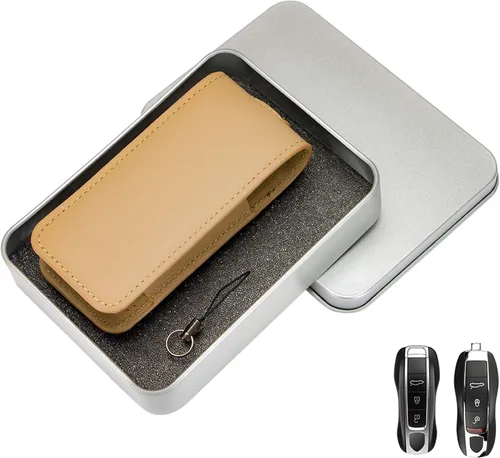 Miniatura 3 de AeroBon Funda de Cuero Genuino para Llaves Bolsa de Cuero para Llaves Compatible con Llavero Porsche (Beige)