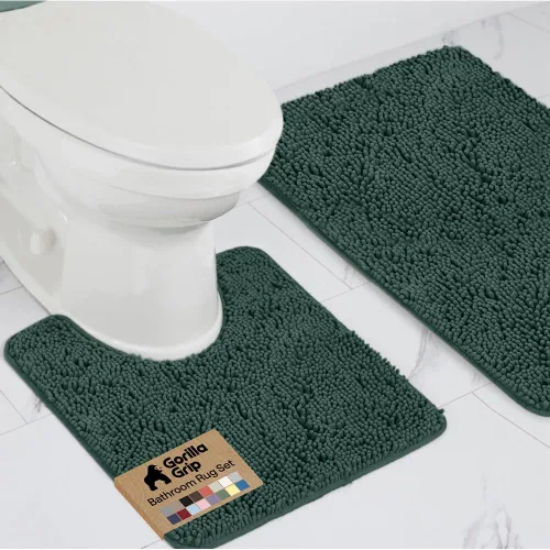 Miniatura 44 de GORILLA GRIP - Juegos de alfombras de baño, juego de 2 alfombras de chenilla suave, alfombra base para inodoro y alfombra de 30 x 20, alfombras Negro