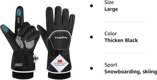 Miniatura 7 de UJUJIA -Guantes de invierno de 40 , guantes de esquí y snowboard para hombres y mujeres, guantes térmicos cálidos para clima frío, impermeables