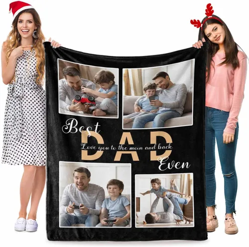 Miniatura 5 de MyPupSocks Manta personalizada de collage de fotos para papá con mensaje de amor de parte de esposa, hija e hijo, manta de fotos personalizada