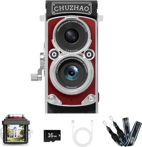 Miniatura 8 de Cámara digital vintage mini de CHUZHAO, cámara portátil estilo TLR retro de apuntar y disparar, cámara compacta pequeña de bolsillo 1080P FHD