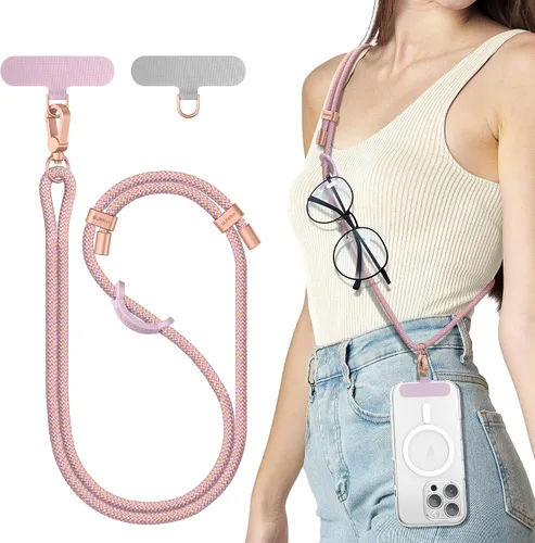 Miniatura 9 de SURPHY Cordón para teléfono, correa cruzada ajustable para teléfono con 2 pestañas de amarre para teléfono celular, hebillas de metal de alta Negro