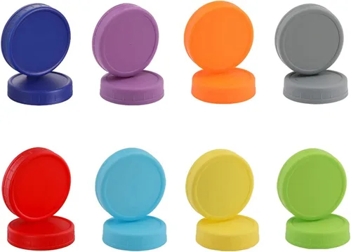 Miniatura 9 de Tapas de plástico para tarros de masón, boca regular y ancha, tapa de almacenamiento a prueba de fugas, reutilizable, juego multicolor de 16 piezas