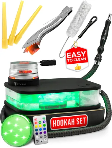 Miniatura 11 de Set portátil de cachimba con todo incluido - Set portátil de cachimba negro para viajes con bolsa plana para cachimba - Kit de cachimba