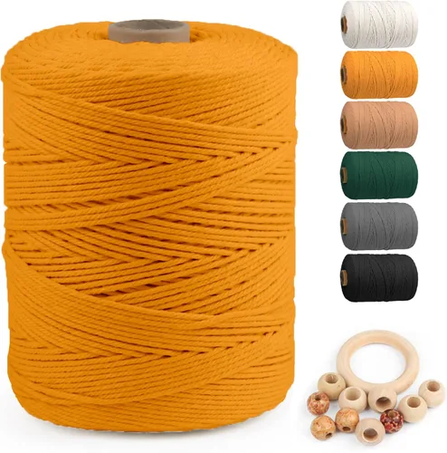 Miniatura 40 de Cuerda de algodón para macramé de 5 mm x 109 yardas, ZUEXT 100% natural hecha a mano, cuerda de algodón trenzada de 4 hebras para colgar plantas