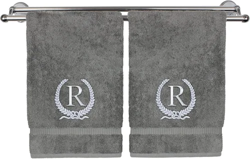 Miniatura 126 de Toalla de mano con monograma, regalo personalizado, 16 x 30 pulgadas, diseño de corona dorada bordada con letra blanca en toalla negra, extra