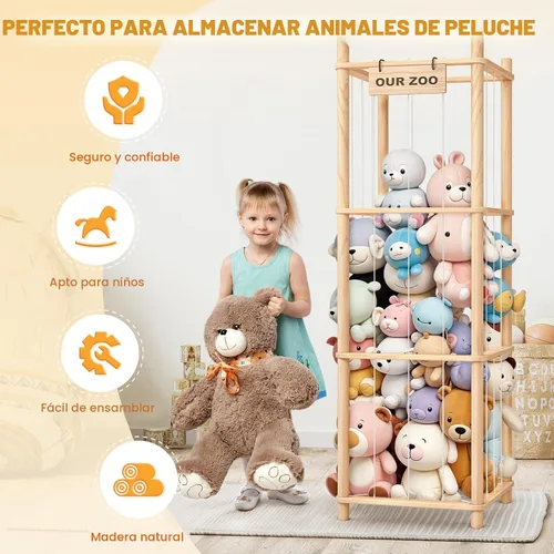 Miniatura 2 de Woodure Almacenamiento y Organizador de Animales de Peluche, Soporte de Juguete de Zoo de Madera Bonito para Habitaciones de Niños Pequeños, Salas