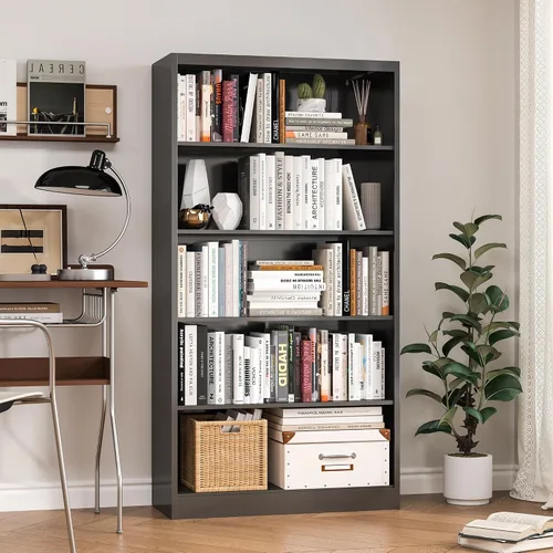 Miniatura 2 de OSEILLC Librero, Estantería de 5 niveles en negro, estantería metálica independiente de 55" de altura con estantes de almacenamiento ajustables