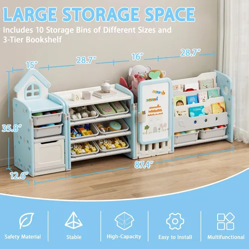 Miniatura 3 de DEYGIA Organizador plegable de almacenamiento de juguetes para niños con 10 contenedores extraíbles y estantería de 3 niveles, organizador