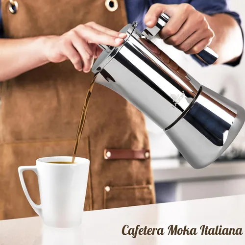 Miniatura 7 de LAOION Cafetera de Espresso para Estufa, Olla Moka de 6 Tazas 10 oz, Cafetera Cubana y Italiana de Acero Inoxidable para Cafetera Cubana, Compatible