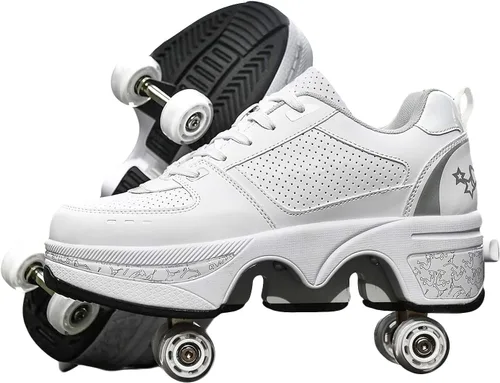 Miniatura 22 de Rueda de deformación de doble hilera Zapatos para caminar automáticos Deformación invisible Patín de ruedas 2 en 1 Patines de polea extraíble