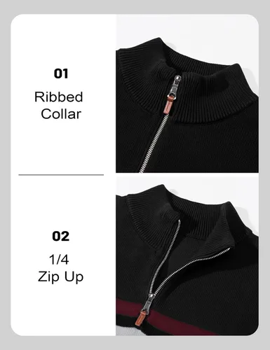 Miniatura 41 de MAGCOMSEN Suéteres de algodón con cremallera de 1/4 para hombre, suéter tipo polo, a rayas, para otoño e invierno, sudaderas cálidas