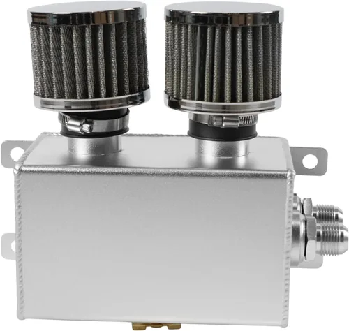Miniatura 8 de Universal Aluminio 10AN 1.2L Twin Baffle Dual Filter Motor Oil Catch Can Tanque con 2 filtros de aire Depósito de captura de aceite Tanque de lata