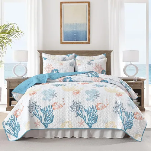 Miniatura 16 de HORIMOTE HOME Juego de edredón bohemio tamaño individual, color azul, bohemio, floral, suave, ligero, para todas las estaciones, colcha de granja
