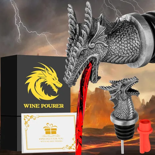 Miniatura 10 de Cabeza de Dragón Vertedor y Tapón de Botella de Vino 2 en 1, Regalos de Dragón para Hombres y Mujeres Fanáticos de los Dragones, Vertedores