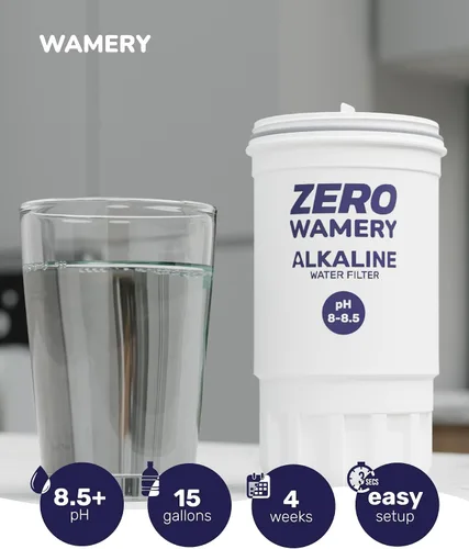 Miniatura 5 de Wamery Paquete de 2 filtros alcalinos para jarra de 5 etapas, repuesto para jarras y dispensadores modelo ZR‑017, mejora el pH y el sabor, carbón