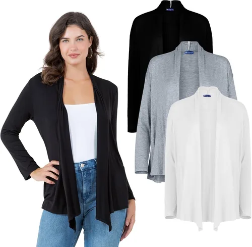 Miniatura 8 de Azules 3-Pack Women's Long Sleeve Open Front Cardigan - Lightweight Rayon Sweater, Soft Flowy Layer for Casual