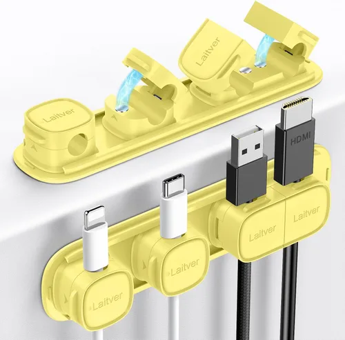 Miniatura 18 de Paquete de 6 clips magnéticos para cables [apertura/bloqueo en 1s], organizador y sujetador de cables Laitver con adhesivo fuerte para escritorio