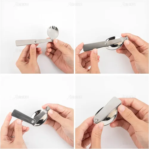Miniatura 3 de AUEAR, Paquete de 3 cubiertos plegables de acero inoxidable multifunción, cubertería, tenedor con estuche de transporte, viaje y otras actividades
