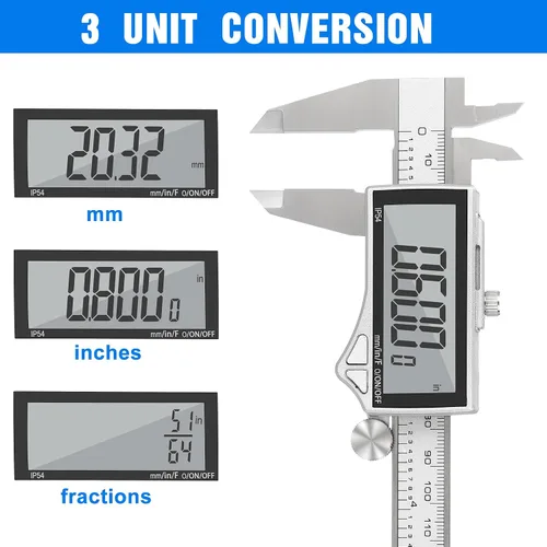 Miniatura 3 de Calibrador Digital Adoric, Herramienta de Medición Calibrador de Acero Inoxidable Calibrador Vernier Digital Micrómetro con Pantalla LCD Grande