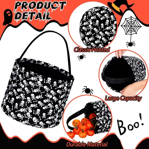 Miniatura 5 de 2 bolsas de dulce o truco de Halloween, bolsas de tela para dulces de Halloween, 2 estilos (calavera y murciélago), Varios