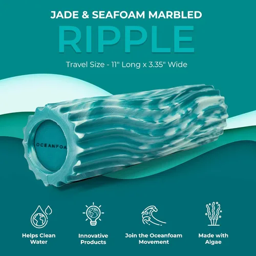 Miniatura 3 de Oceanfoam Rodillo de espuma de viaje Ripple (11" x 3.35") Mini rodillo de espuma firme para terapia física, masaje de tejido profundo, dolor de Jade