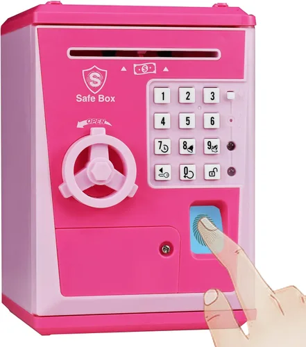 Miniatura 8 de Banco seguro para niños, alcancía con contraseña y bloqueo de huellas dactilares, banco de dinero de voz, regalo genial y educativo para niños