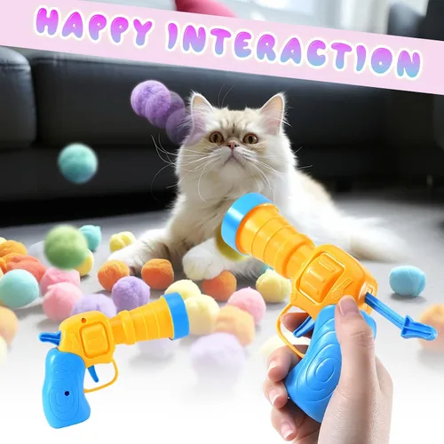 Miniatura 2 de Lanzador de Juguete de Pelota para Gatos de 21 Piezas - Incluye 20 Pelotas de Felpa Coloridas para Gatos y Emocionante Conjunto de Lanzador