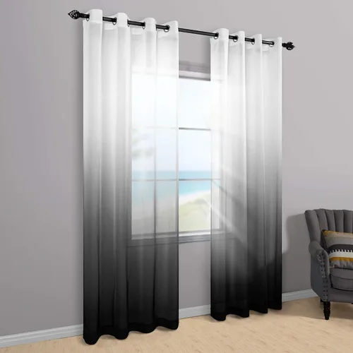 Miniatura 4 de KOUFALL - Cortinas negras de 63 pulgadas de largo para dormitorio, juego de 2 paneles con ojales, cortinas semitransparentes de imitación de lino