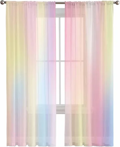 Miniatura 6 de Paneles de cortinas traslúcidas de gasa de 45 pulgadas de largo, cortinas semitransparentes con bolsillo para barra de camión, cortinas
