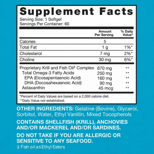 Miniatura 6 de Qunol Complejo avanzado de krill y aceite de pescado Omega 3, 10 veces mejor biodisponibilidad, dosis de una píldora, 250 mg de EPA y DHA, apoya