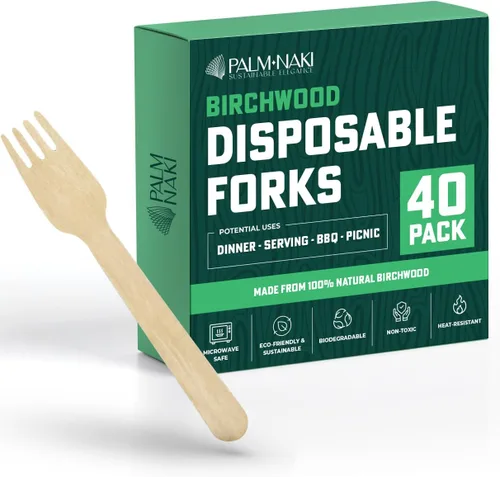 Miniatura 13 de PALM NAKI Birchwood Cutlery - 40 unidades - Vajilla desechable, ecológica, cubiertos compostables y biodegradables (cuchillos, paquete de 40)
