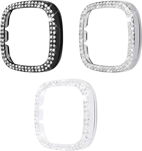 Miniatura 11 de Funda protectora brillante compatible con Fitbit Versa 3/Sense, marco de parachoques de diamantes de imitación de cristal brillante para mujer