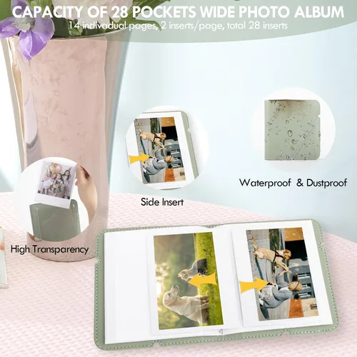 Miniatura 4 de Álbum de fotos pequeño para cámara instantánea Instax WIDE 400/WIDE EVO, 28 bolsillos, álbum de fotos de cuero retro para Instax Wide 300/200/Pola