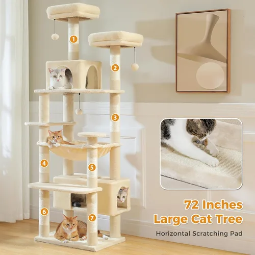 Miniatura 6 de PAWZ Road Árbol grande para gatos, torre para gatos de 72 pulgadas para gatos grandes, condominio para gatos con postes rascadores y almohadillas