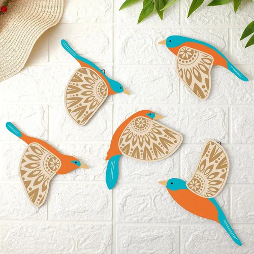 Miniatura 9 de Barydat 5 piezas de arte de pared de madera con pájaros voladores, decoración de pared de pájaros voladores, arte popular rústico, decoración