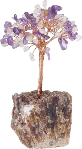 Miniatura 9 de mookaitedecor Árbol de cristal de peridoto natural sobre base de racimo de calcita ámbar, adorno de árbol de dinero de Feng Shui para decoración